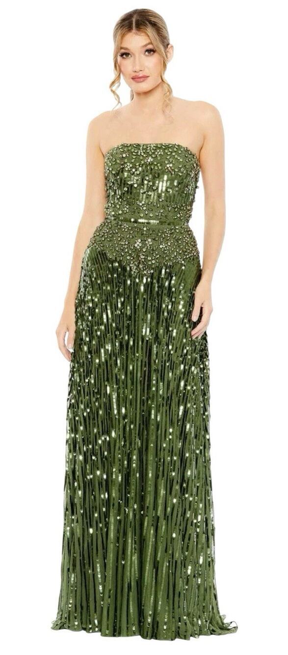 Mac Duggal 93915 Emerald Strapless Beaded Sequin Gown Size 12 $998